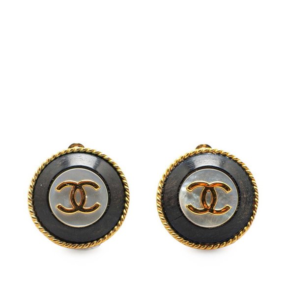 CHANEL Vintage Black Logo Earrings - Picture 1 of 4
